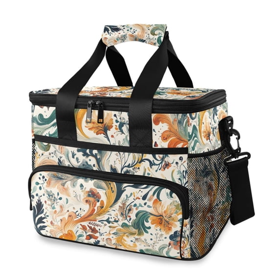 FORMRS Insulated Cooler Bag 24 Cans Capacity Soft Leakproof Lunch Box with Side Pockets, Whimsical Leaves
