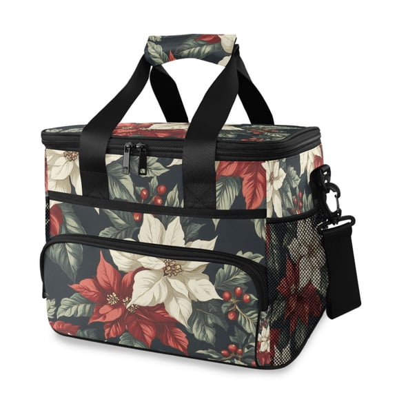 FORMRS Insulated Cooler Bag 24 Cans Capacity Soft Leakproof Lunch Box with Side Pockets, White Christmas Leaves
