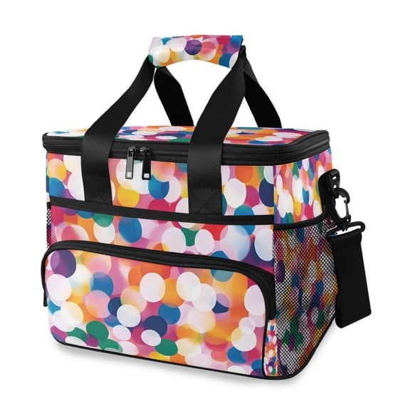 FORMRS Insulated Cooler Bag 24 Cans Capacity Soft Leakproof Lunch Box with Side Pockets, White Colorful Circles