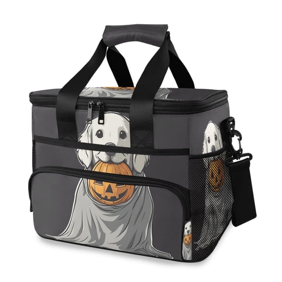 FORMRS Insulated Cooler Bag 24 Cans Capacity Soft Leakproof Lunch Box with Side Pockets, White Halloween Dog