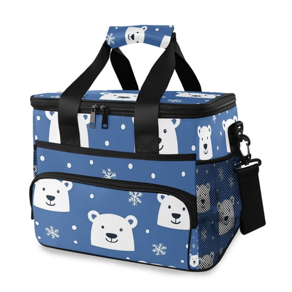 FORMRS Insulated Cooler Bag 24 Cans Capacity Soft Leakproof Lunch Box with Side Pockets, White Polar Bear