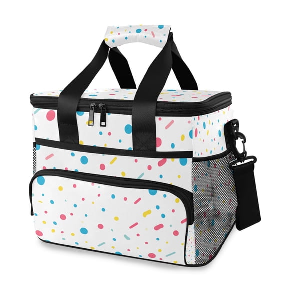 FORMRS Insulated Cooler Bag 24 Cans Capacity Soft Leakproof Lunch Box with Side Pockets, White Retro Pattern