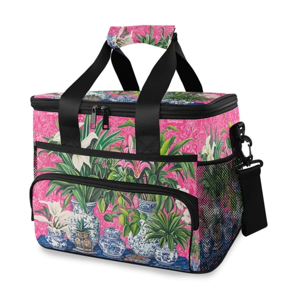 FORMRS Insulated Cooler Bag 24 Cans Capacity Soft Leakproof Lunch Box with Side Pockets, White Vibrant Flowers