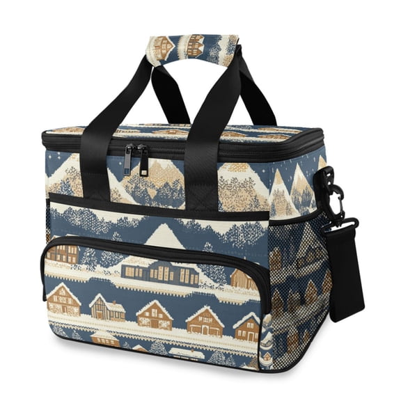 FORMRS Insulated Cooler Bag 24 Cans Capacity Soft Leakproof Lunch Box with Side Pockets, Winter Village