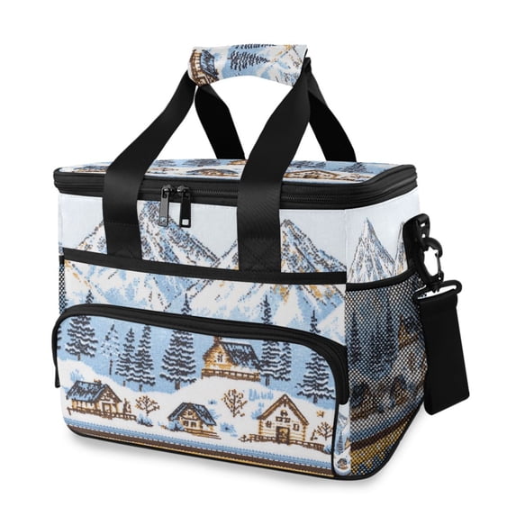 FORMRS Insulated Cooler Bag 24 Cans Capacity Soft Leakproof Lunch Box with Side Pockets, Winter Village