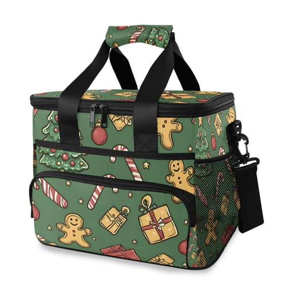 FORMRS Insulated Cooler Bag 24 Cans Capacity Soft Leakproof Lunch Box with Side Pockets, Yellow Christmas Gingerbread