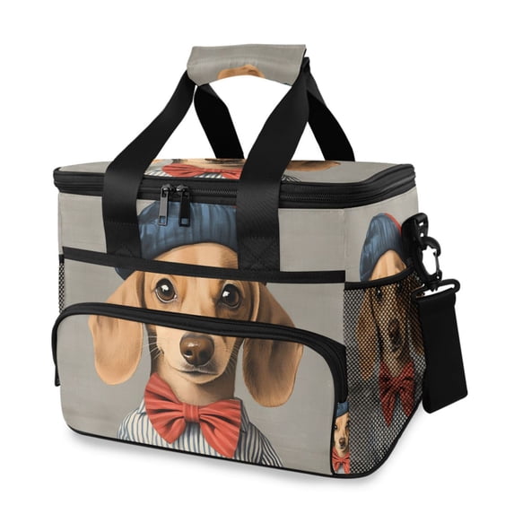 FORMRS Insulated Cooler Bag 24 Cans Capacity Soft Leakproof Lunch Box with Side Pockets, Yellow Dog Artist