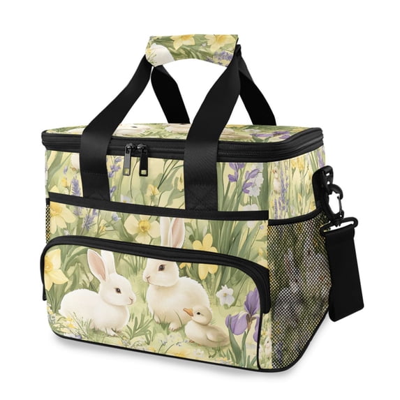FORMRS Insulated Cooler Bag 24 Cans Capacity Soft Leakproof Lunch Box with Side Pockets, Yellow Floral Rabbit