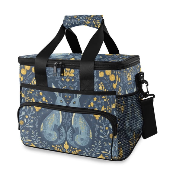 FORMRS Insulated Cooler Bag 24 Cans Capacity Soft Leakproof Lunch Box with Side Pockets, Yellow Forest Pattern