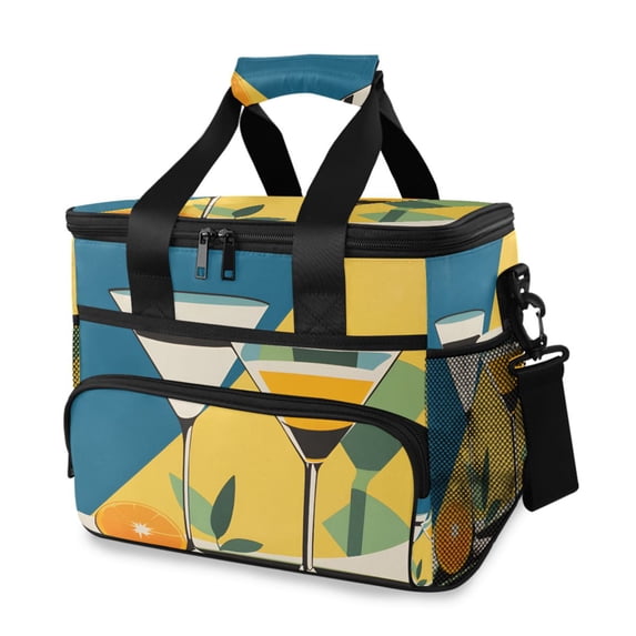 FORMRS Insulated Cooler Bag 24 Cans Capacity Soft Leakproof Lunch Box with Side Pockets, Yellow Glasses