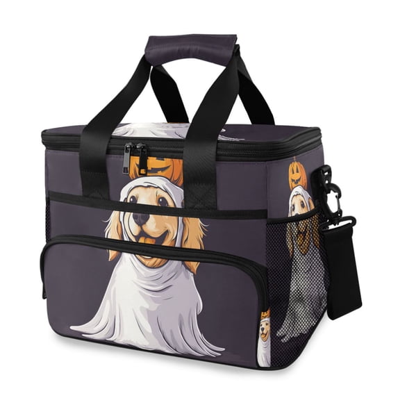 FORMRS Insulated Cooler Bag 24 Cans Capacity Soft Leakproof Lunch Box with Side Pockets, Yellow Halloween Dog