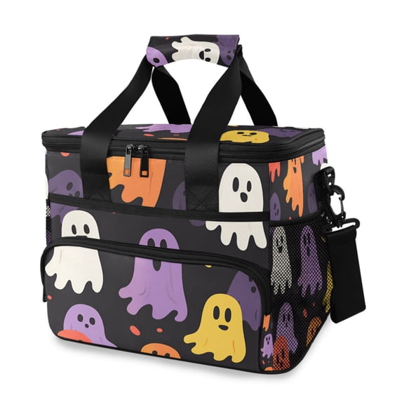 FORMRS Insulated Cooler Bag 24 Cans Capacity Soft Leakproof Lunch Box with Side Pockets, Yellow Halloween Ghosts