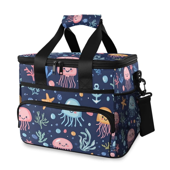 FORMRS Insulated Cooler Bag 24 Cans Capacity Soft Leakproof Lunch Box with Side Pockets, Yellow Jellyfish