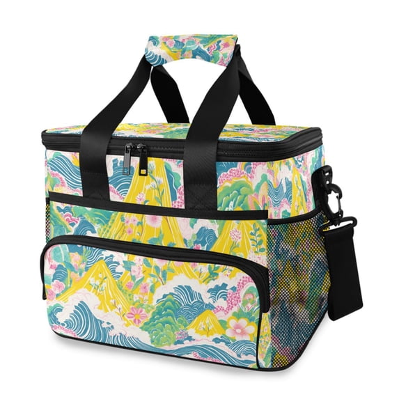 FORMRS Insulated Cooler Bag 24 Cans Capacity Soft Leakproof Lunch Box with Side Pockets, Yellow Mountains