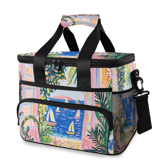 FORMRS Insulated Cooler Bag 24 Cans Capacity Soft Leakproof Lunch Box with Side Pockets, Yellow Seaside