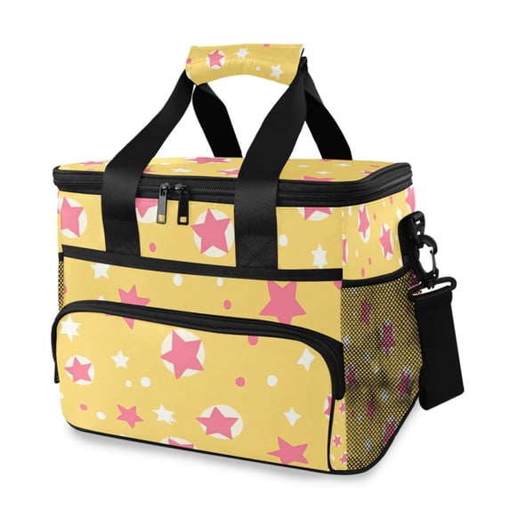 FORMRS Insulated Cooler Bag 24 Cans Capacity Soft Leakproof Lunch Box with Side Pockets, Yellow Stars