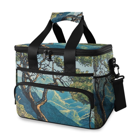 FORMRS Insulated Cooler Bag 24 Cans Capacity Soft Leakproof Lunch Box with Side Pockets, Yellow Tree