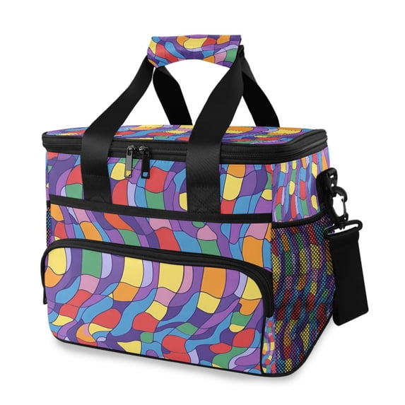 FORMRS Insulated Cooler Bag 24 Cans Capacity Soft Leakproof Lunch Box with Side Pockets, Yellow Wavy Plaid