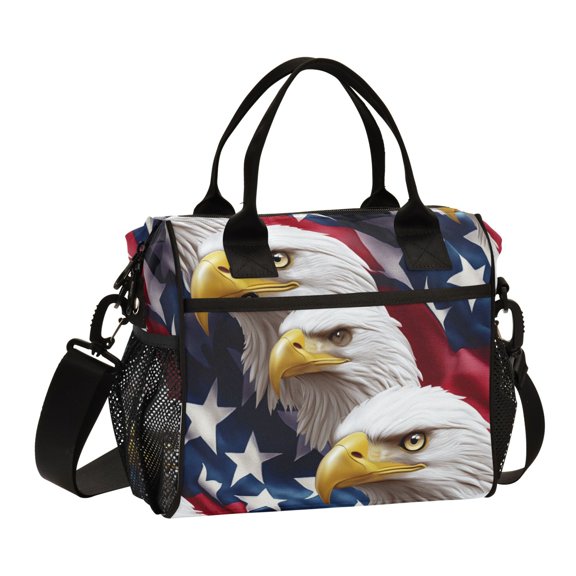 FORMRS Insulated Lunch Bag Unisex Large Capacity with Shoulder Strap, American Eagle Pattern