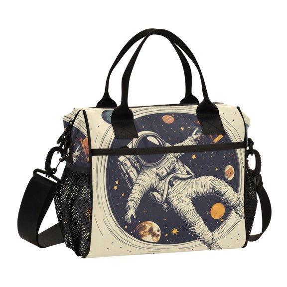 FORMRS Insulated Lunch Bag Unisex Large Capacity with Shoulder Strap, Astronaut Floating