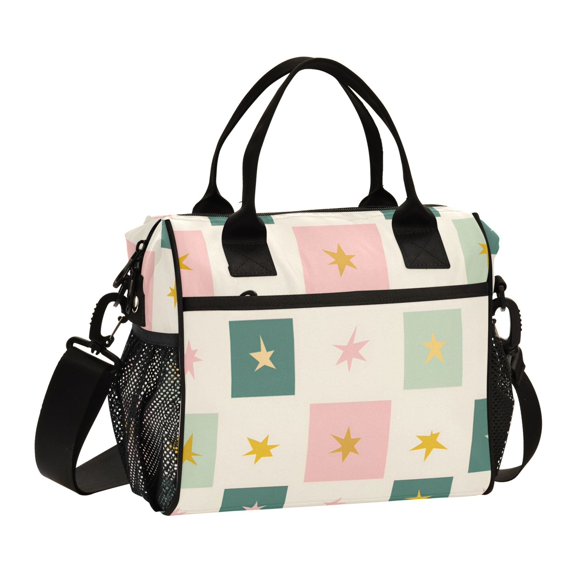 FORMRS Insulated Lunch Bag for Work School Unisex Large Capacity Cooler with Shoulder Strap, Beige Abstract