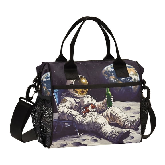 FORMRS Insulated Lunch Bag for Work School Unisex Large Capacity Cooler with Shoulder Strap, Beige Astronaut