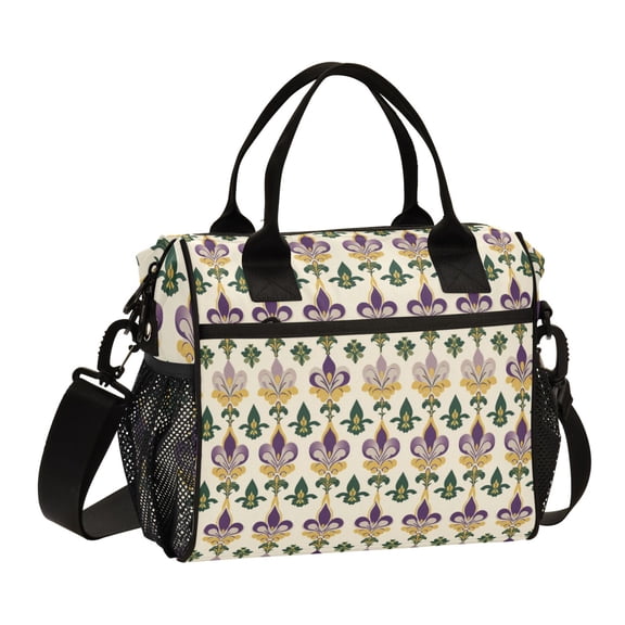 FORMRS Insulated Lunch Bag for Work School Unisex Large Capacity Cooler with Shoulder Strap, Beige Floral Pattern