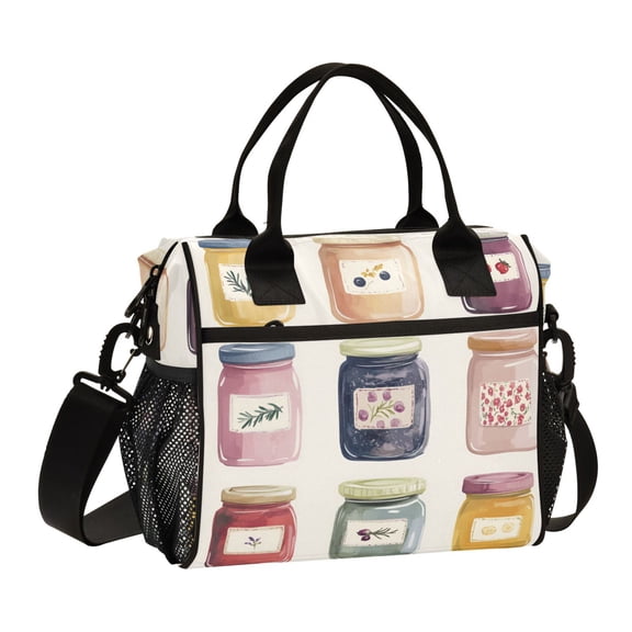 FORMRS Insulated Lunch Bag for Work School Unisex Large Capacity Cooler with Shoulder Strap, Beige Jam Jars