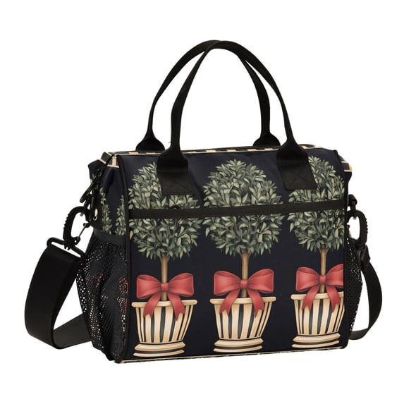 FORMRS Insulated Lunch Bag Unisex Large Capacity with Shoulder Strap, Beige Striped Trees