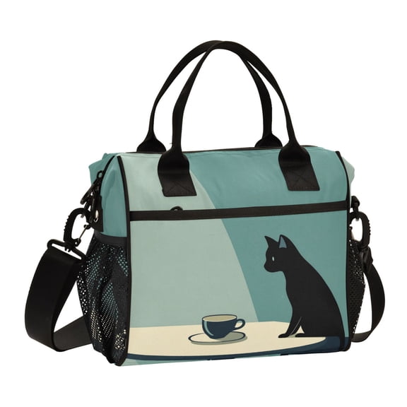 FORMRS Insulated Lunch Bag for Work School Unisex Large Capacity Cooler with Shoulder Strap, Black Cat
