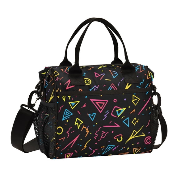 FORMRS Insulated Lunch Bag for Work School Unisex Large Capacity Cooler with Shoulder Strap, Black Neon Lightning