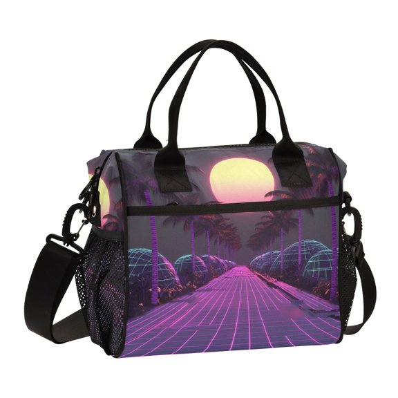 FORMRS Insulated Lunch Bag for Work School Unisex Large Capacity Cooler with Shoulder Strap, Black Neon Road