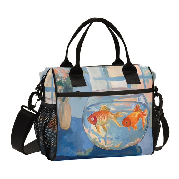 FORMRS Insulated Lunch Bag for Work School Unisex Large Capacity Cooler with Shoulder Strap, Blue Goldfish