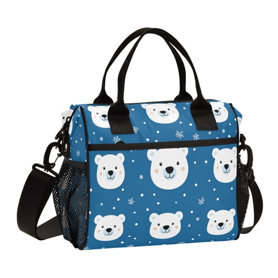 FORMRS Insulated Lunch Bag for Work School Unisex Large Capacity Cooler with Shoulder Strap, Blue Polar Bear