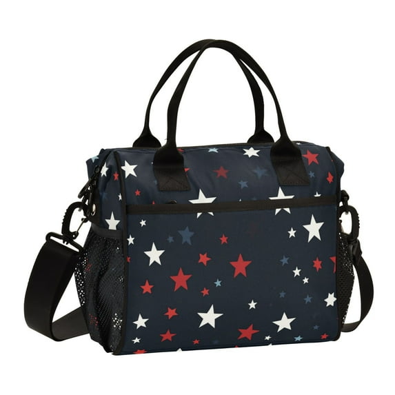 FORMRS Insulated Lunch Bag Unisex Large Capacity with Shoulder Strap, Blue Stars Pattern