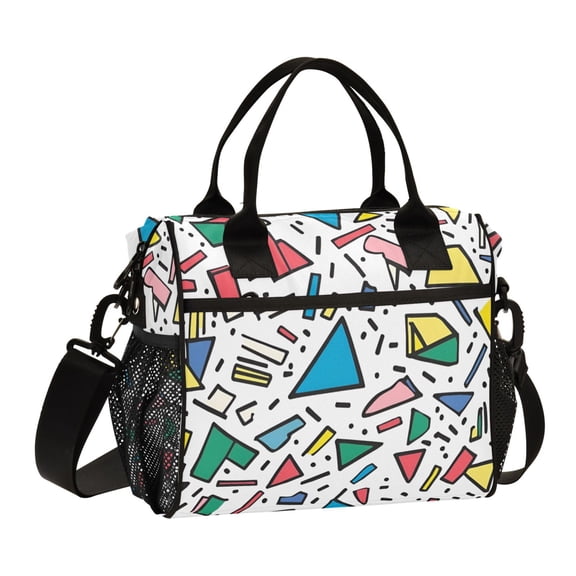 FORMRS Insulated Lunch Bag for Work School Unisex Large Capacity Cooler with Shoulder Strap, Blue Triangles
