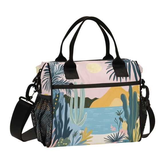 FORMRS Insulated Lunch Bag for Work School Unisex Large Capacity Cooler with Shoulder Strap, Boho Style Sun