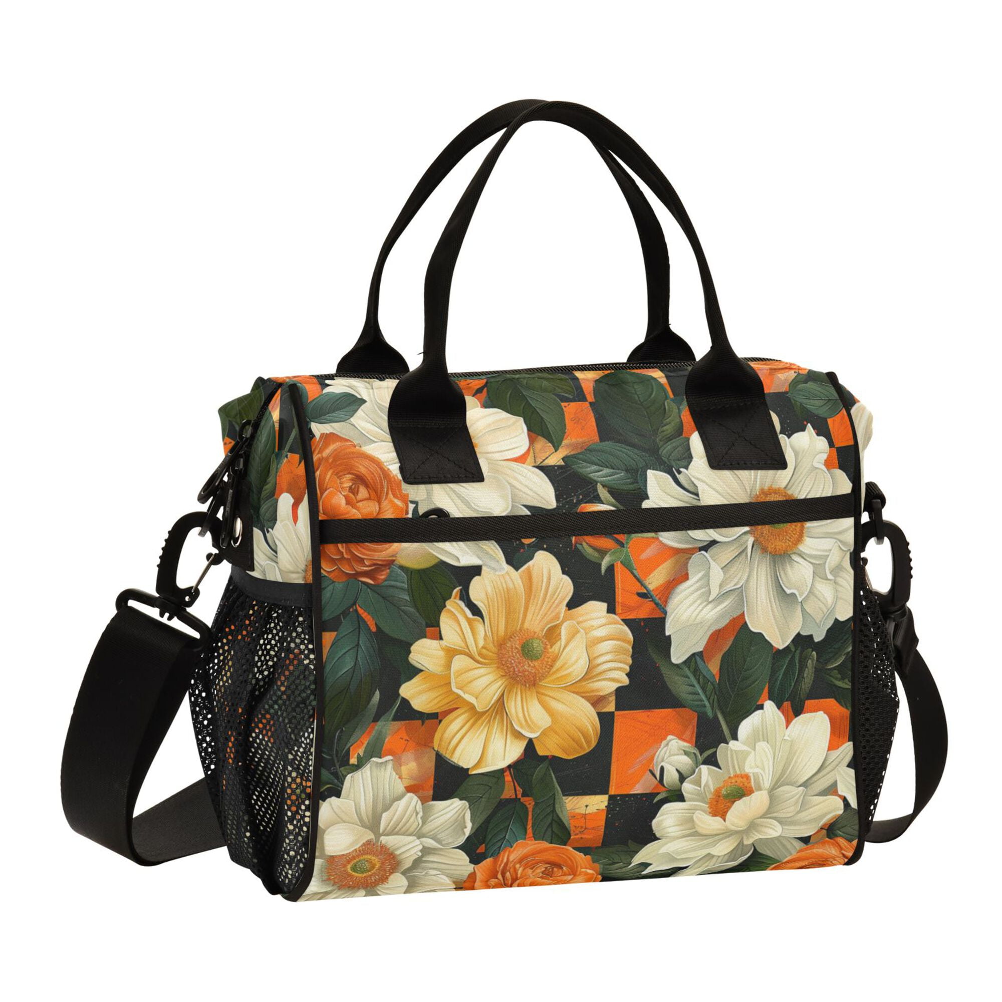 FORMRS Insulated Lunch Bag for Work School Unisex Large Capacity Cooler with Shoulder Strap, Bright Floral