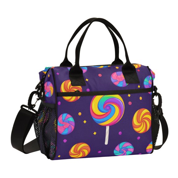 FORMRS Insulated Lunch Bag Unisex Large Capacity with Shoulder Strap, Candy Carnival