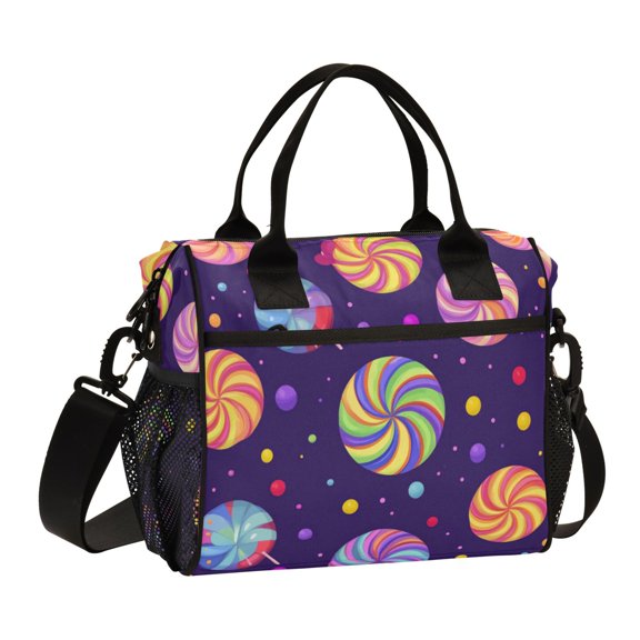 FORMRS Insulated Lunch Bag Unisex Large Capacity with Shoulder Strap, Candy Cosmic Swirls