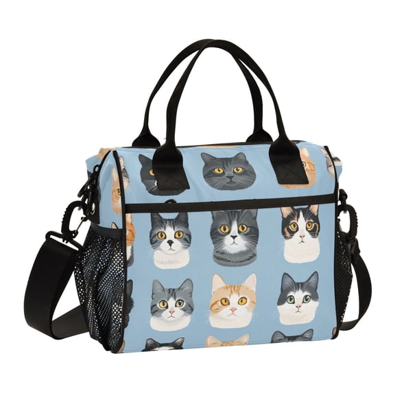 FORMRS Insulated Lunch Bag for Work School Unisex Large Capacity Cooler with Shoulder Strap, Cartoon Cute Cat