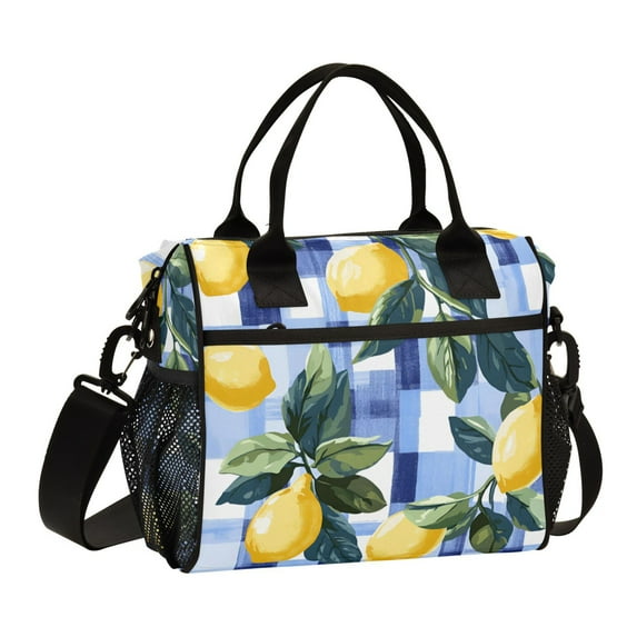 FORMRS Insulated Lunch Bag Unisex Large Capacity with Shoulder Strap, Cartoon Lemon Leaves
