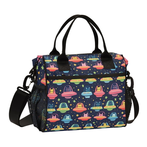 FORMRS Insulated Lunch Bag Unisex Large Capacity with Shoulder Strap, Cartoon Space Cat