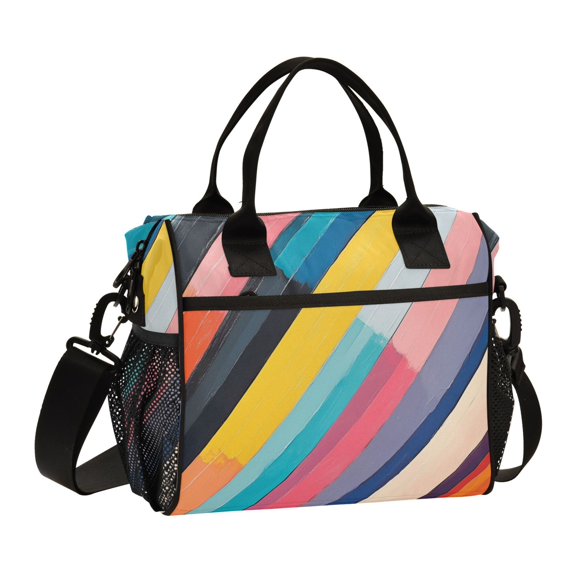 FORMRS Insulated Lunch Bag for Work School Unisex Large Capacity Cooler with Shoulder Strap, Color Striped