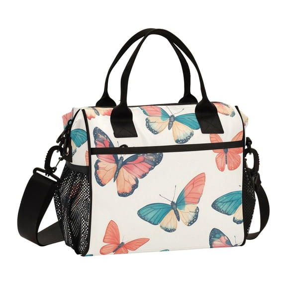 FORMRS Insulated Lunch Bag for Work School Unisex Large Capacity Cooler with Shoulder Strap, Colorful Butterflies