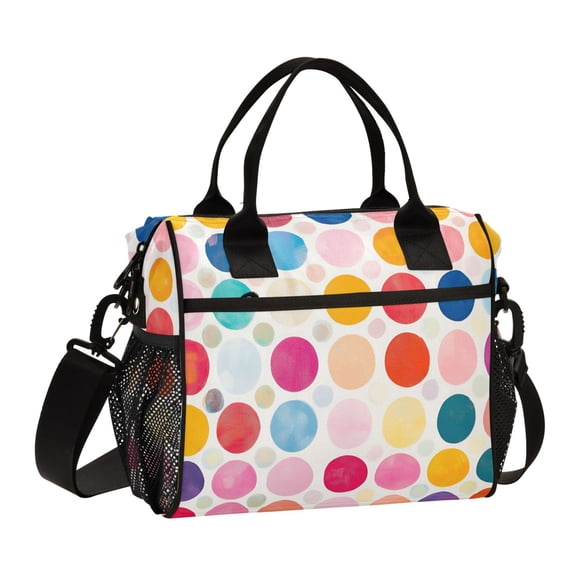 FORMRS Insulated Lunch Bag Unisex Large Capacity with Shoulder Strap, Colorful Circles