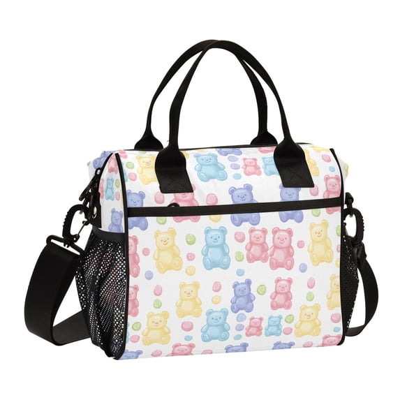FORMRS Insulated Lunch Bag for Work School Unisex Large Capacity Cooler with Shoulder Strap, Colorful Gummy Bears Pattern
