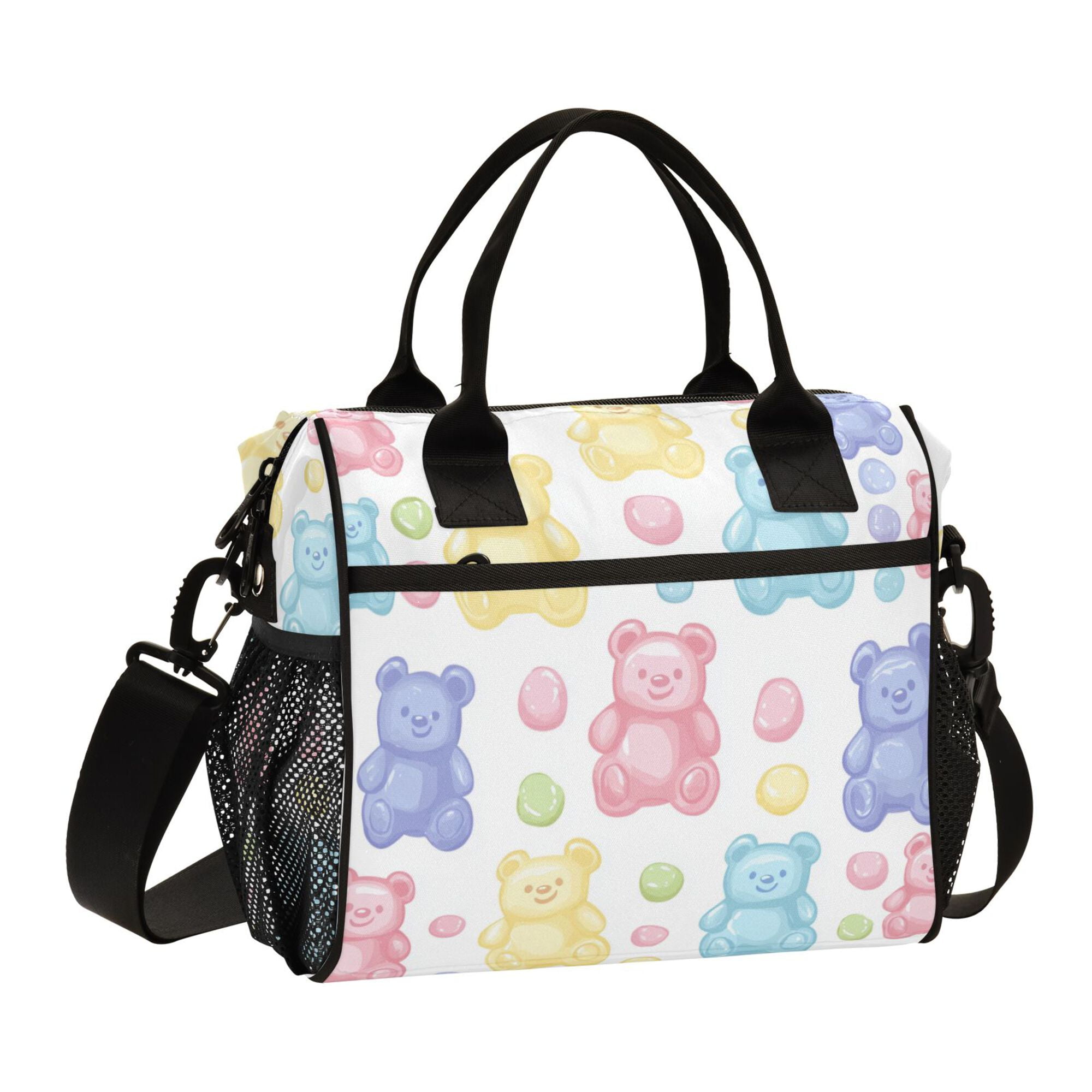 FORMRS Insulated Lunch Bag for Work School Unisex Large Capacity Cooler with Shoulder Strap, Colorful Gummy Bears Pattern