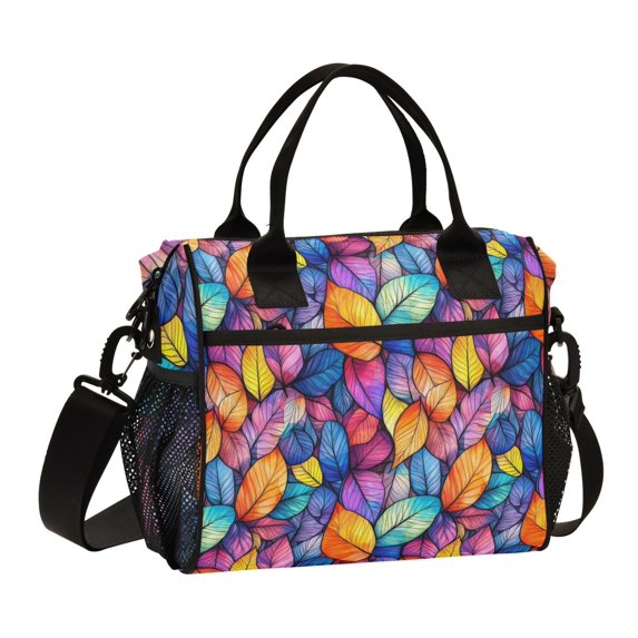 FORMRS Insulated Lunch Bag for Work School Unisex Large Capacity Cooler with Shoulder Strap, Colorful Leaves