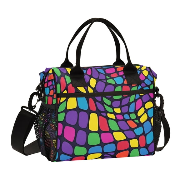 FORMRS Insulated Lunch Bag for Work School Unisex Large Capacity Cooler with Shoulder Strap, Colorful Psychedelic